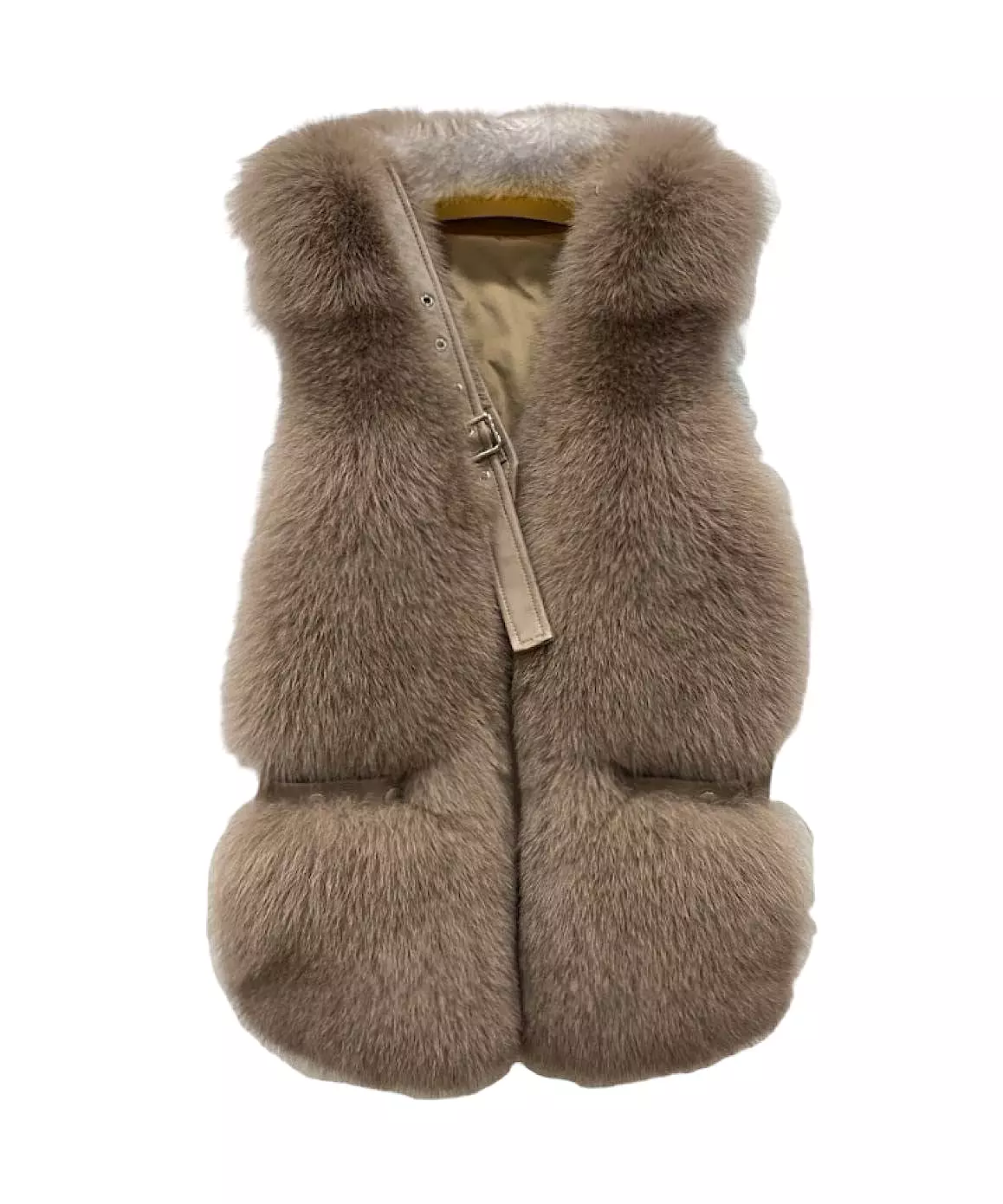 Genuine Striped Panel Fox Fur Vest Gilet In Cream