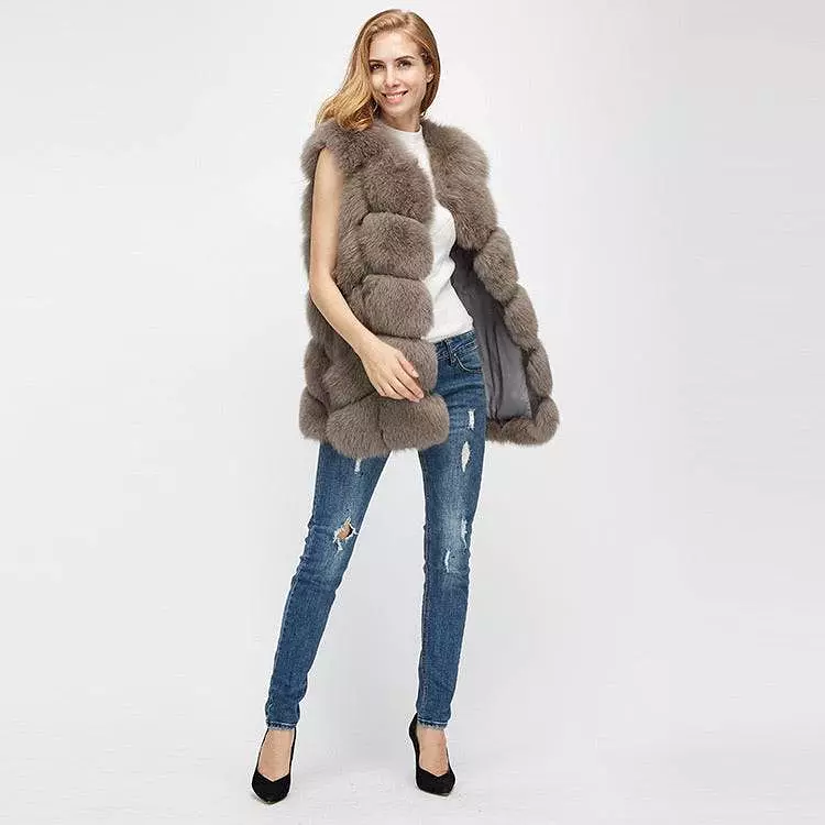 Genuine Zig Zag Paneled Fox Fur Vest Gilet