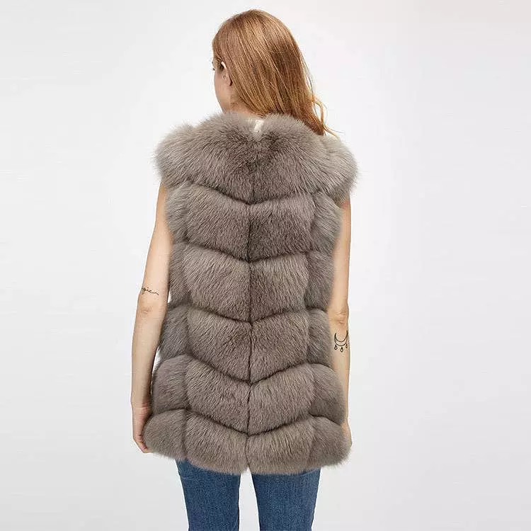 Genuine Zig Zag Paneled Fox Fur Vest Gilet