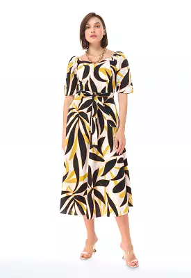 Graphic Printed Dress With Square Neck