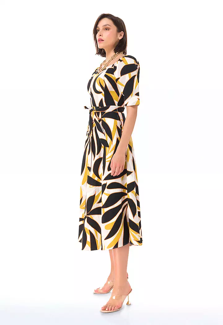 Graphic Printed Dress With Square Neck