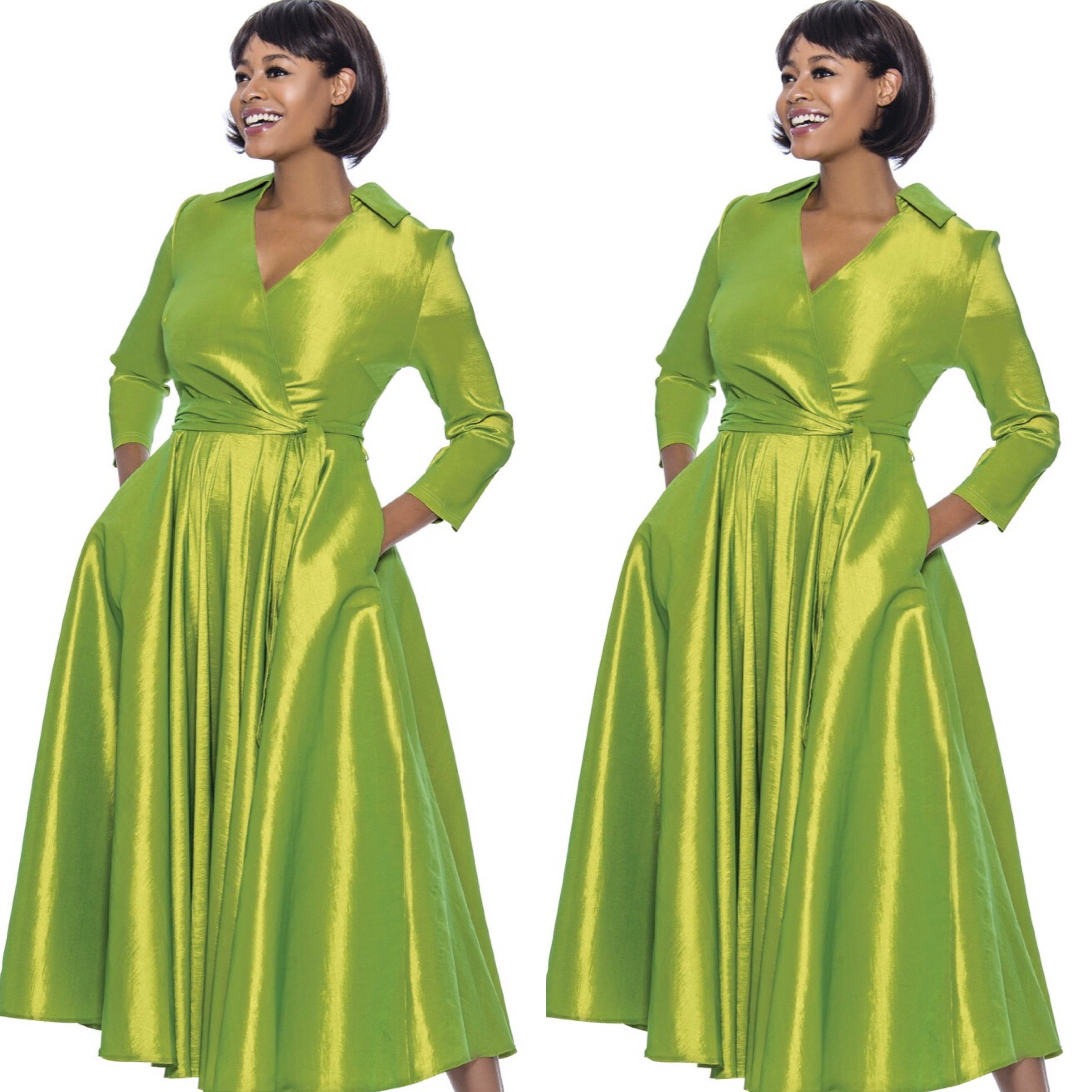 Green Classic Style Faux Wrap Dress