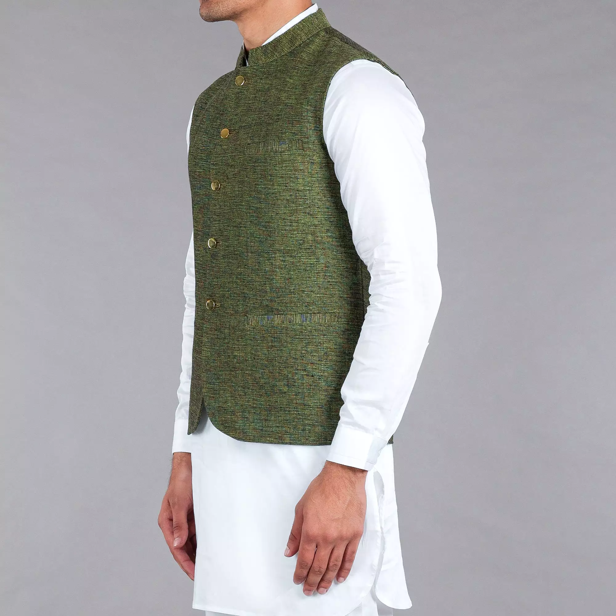 Green Khaddar Waistcoat