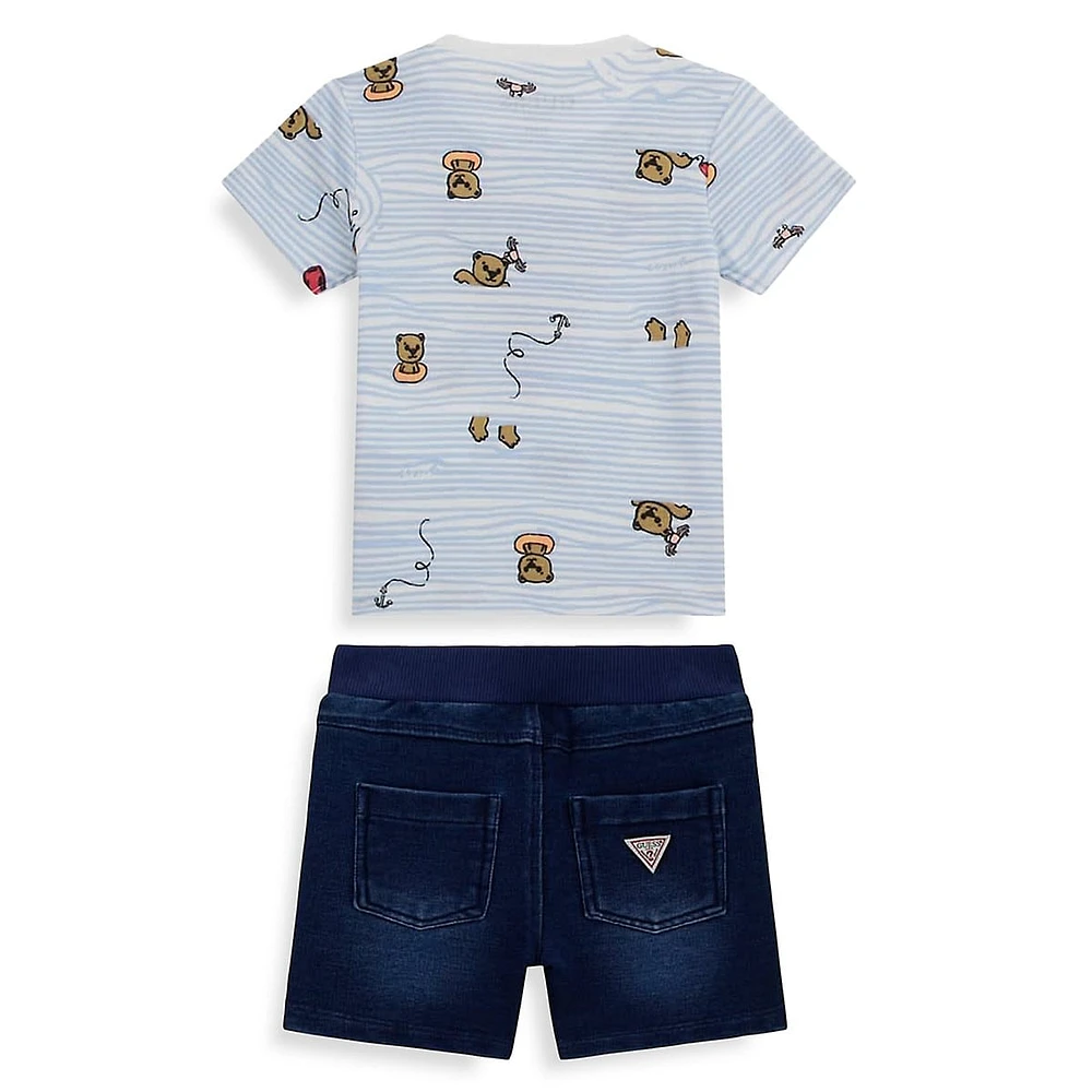 GUESS Baby Boy's Crewneck T-Shirt & Knit Denim Pants Set