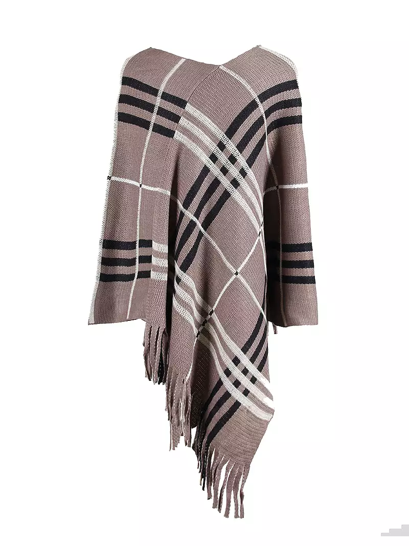 Haute Edition Women's Plaid Poncho with Fringe. One size fits all (S-XL).