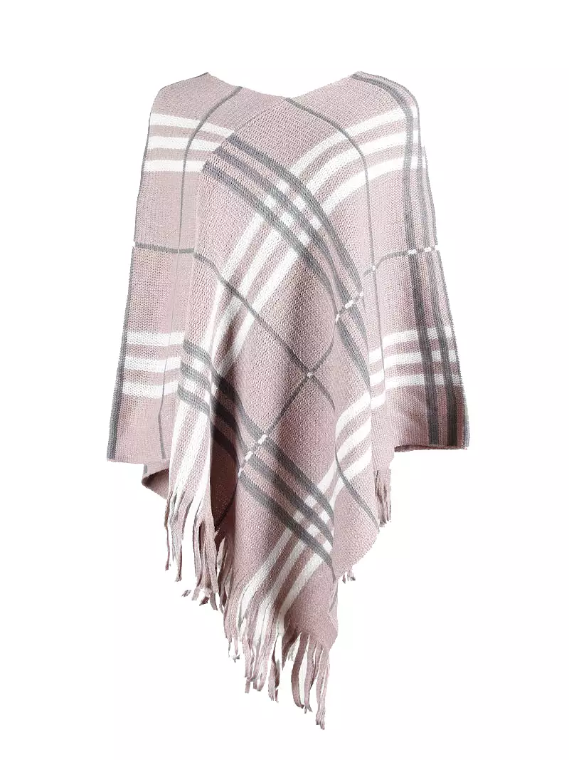 Haute Edition Women's Plaid Poncho with Fringe. One size fits all (S-XL).