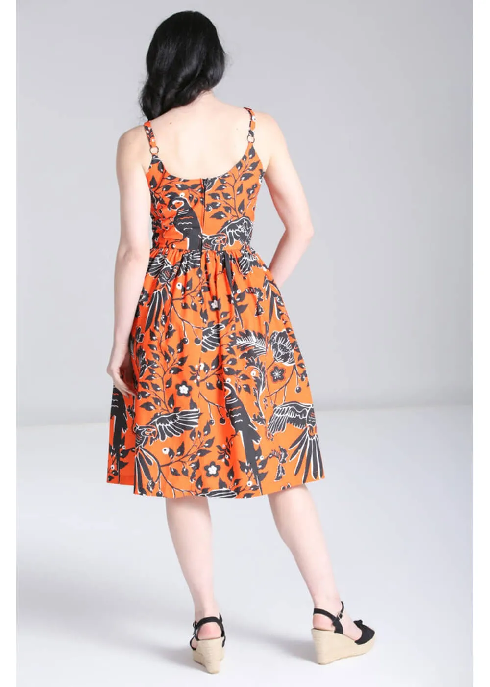 Hell Bunny Rio Parrots 50's Swing Dress Orange