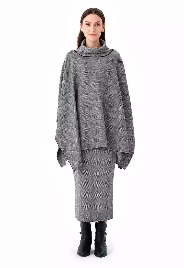 Herringbone Knitted Oversize Poncho