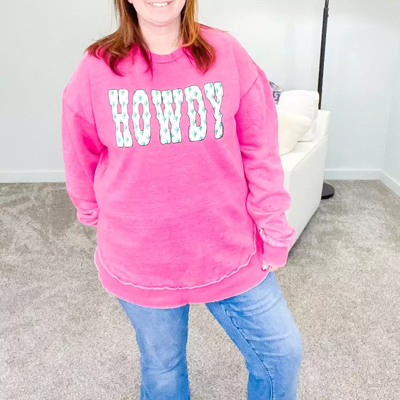 Howdy Cactus Raspberry Poncho Sweatshirt