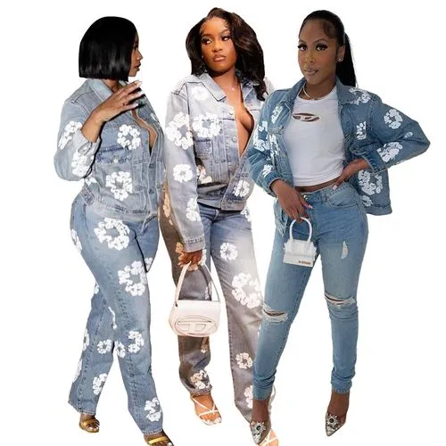 HR88005  Fashion Trendy Women's Clothing Personalized Street Fashion Brand Printed Denim Top Coat Jacket