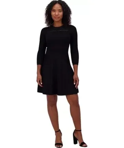 Jessica Howard Women's 3/4 Sleeve Crew Neck Solid Fit and Flare Dress