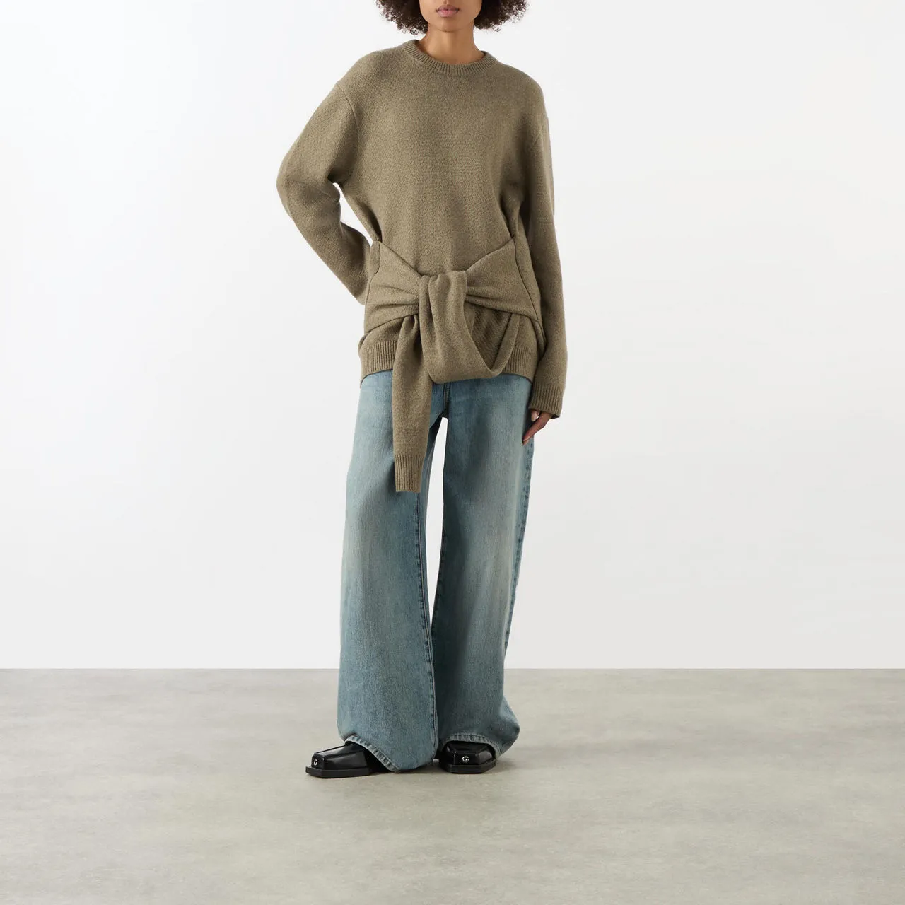 JW ANDERSON Draped Tie-Front Sweater - Khaki