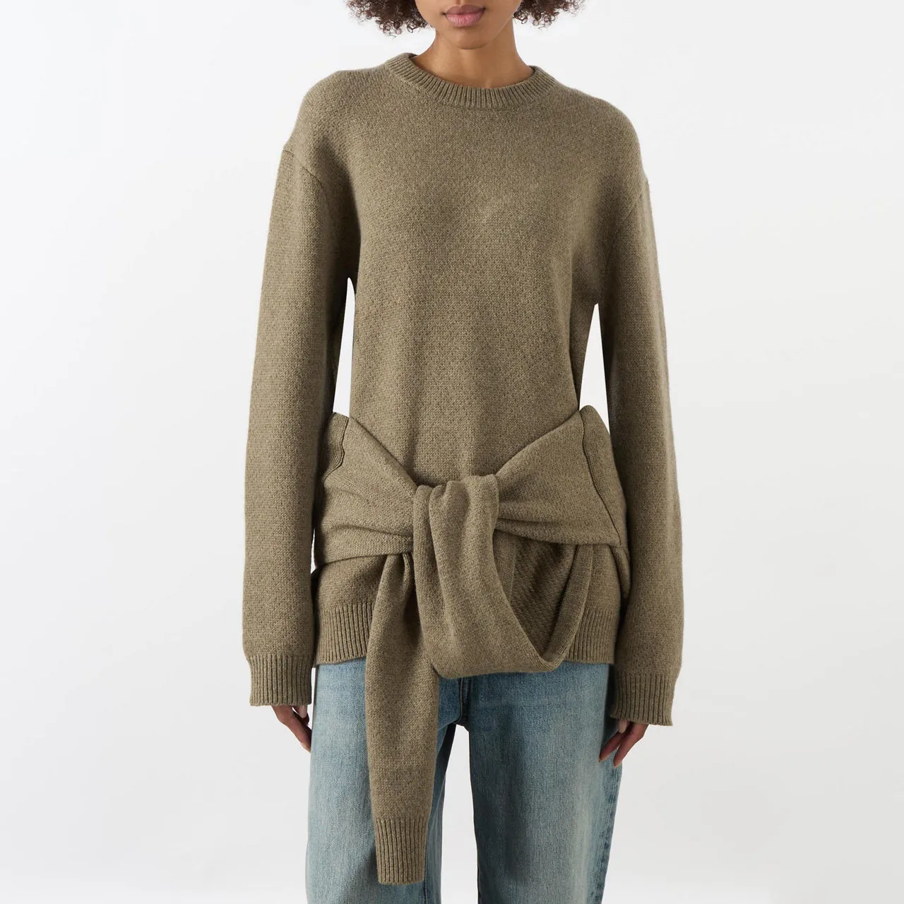 JW ANDERSON Draped Tie-Front Sweater - Khaki