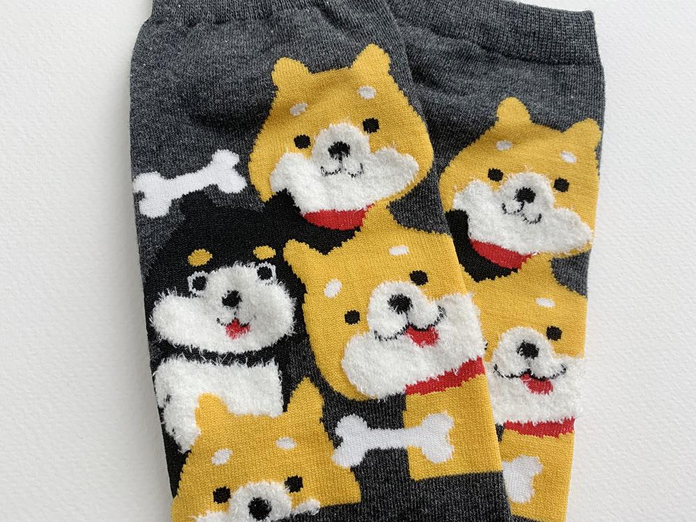 Kawaii Cute Ankle Socks - Puppies Dark Grey