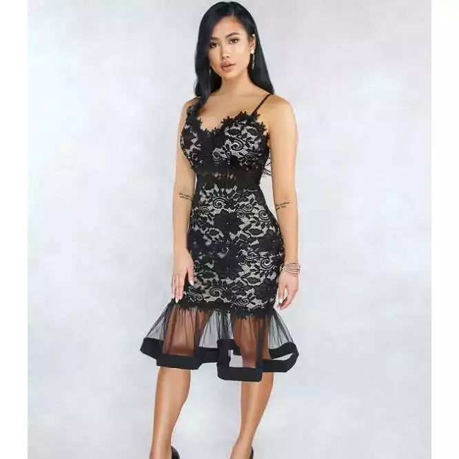 Lace Sexy Mesh V-neck Bodycon Summer Dress