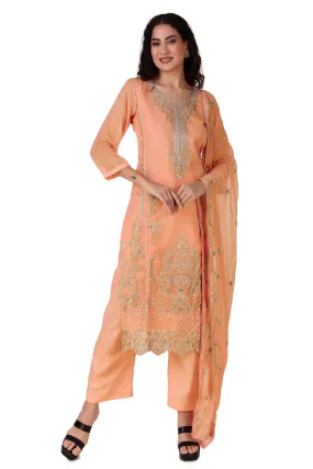 Ladyline Formal Georgette Chikankari Embroidered Salwar Kameez Kurta with Pants Set for Women