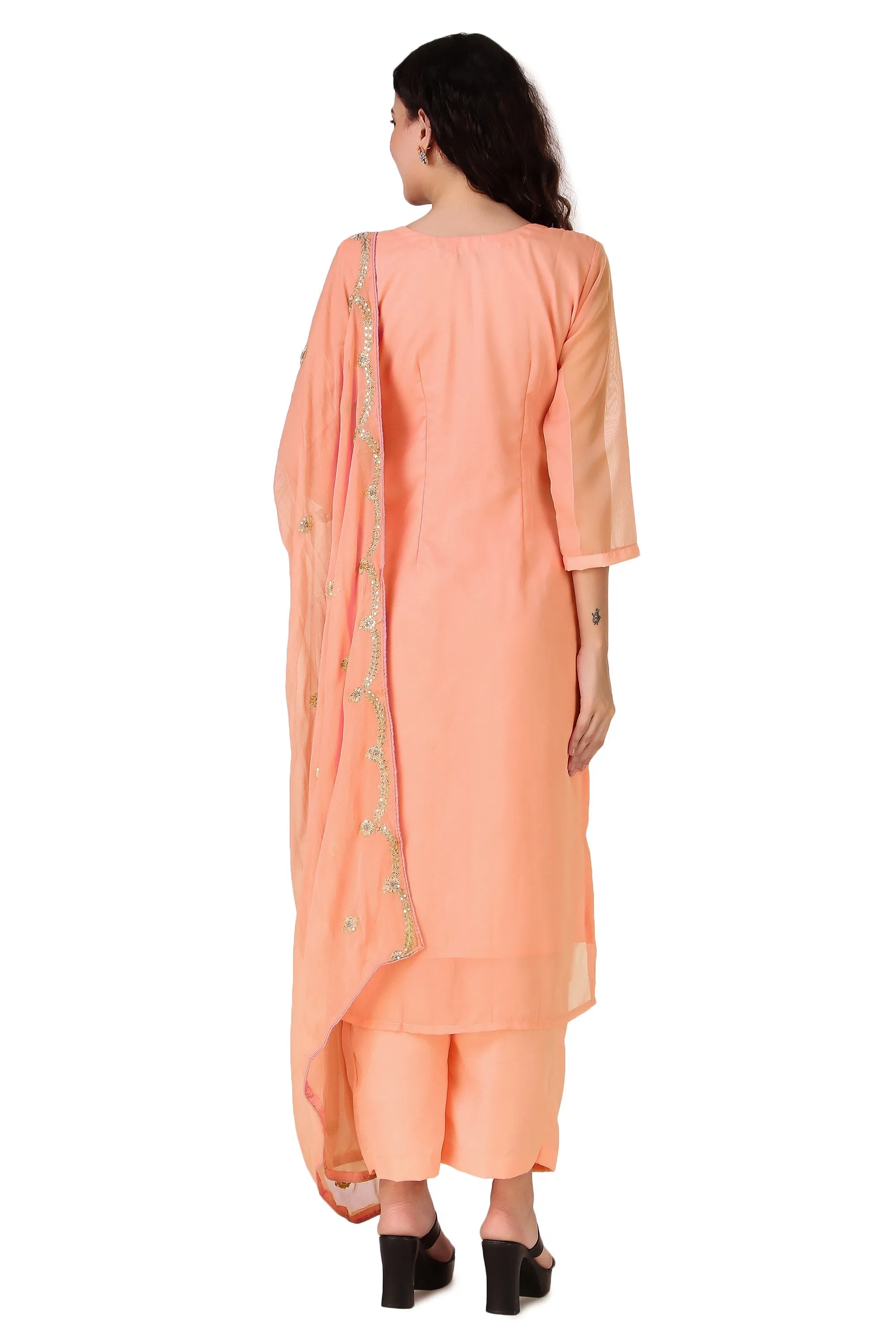 Ladyline Formal Georgette Chikankari Embroidered Salwar Kameez Kurta with Pants Set for Women