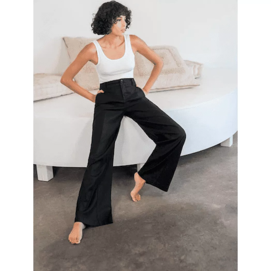 Level 99 Mason Two Button Wide Leg Trouser Pants - Black