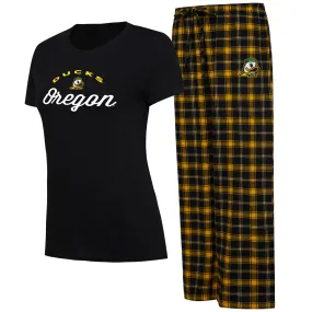 Lids Women's Concepts Sport Black/Gold Oregon Ducks Arctic T-Shirt & Flannel Pants Sleep Set