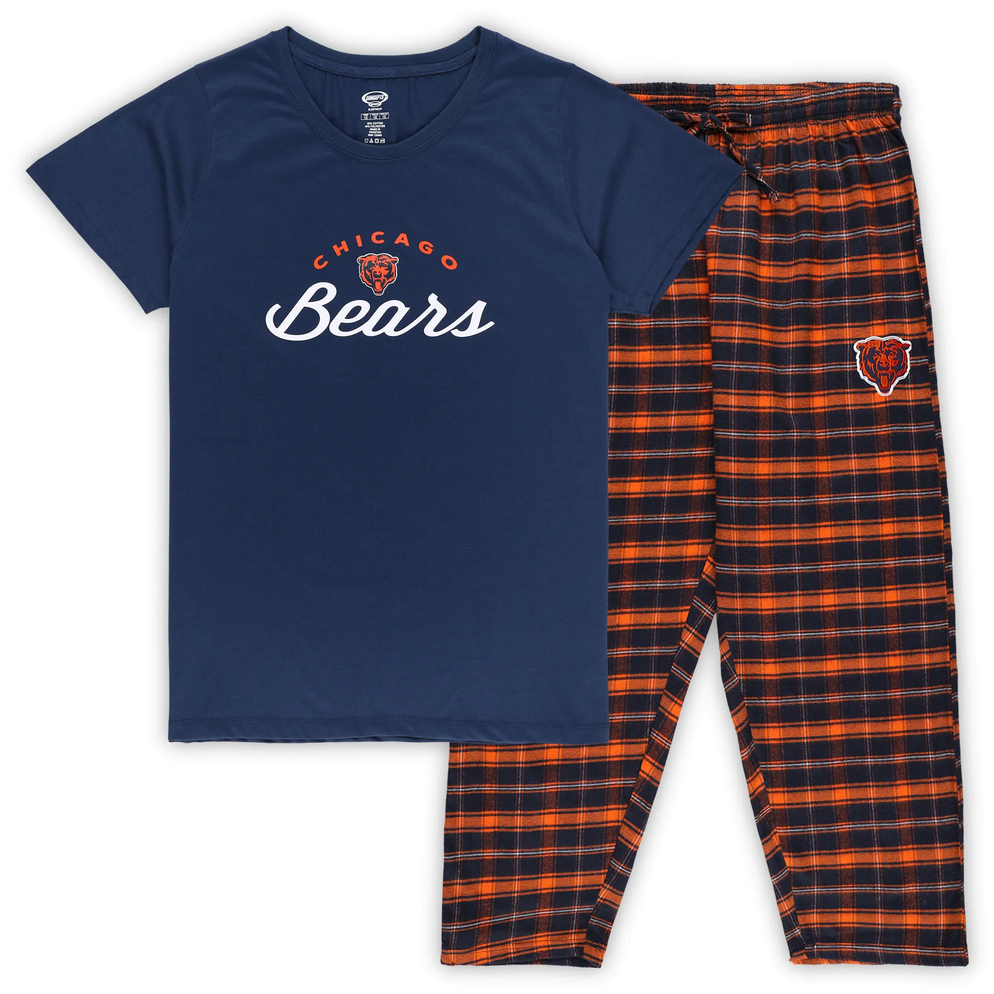 Lids Women's Concepts Sport Navy Chicago Bears Plus Badge T-Shirt & Flannel Pants Sleep Set