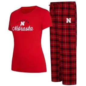 Lids Women's Concepts Sport Scarlet/Black Nebraska Huskers Arctic T-Shirt & Flannel Pants Sleep Set