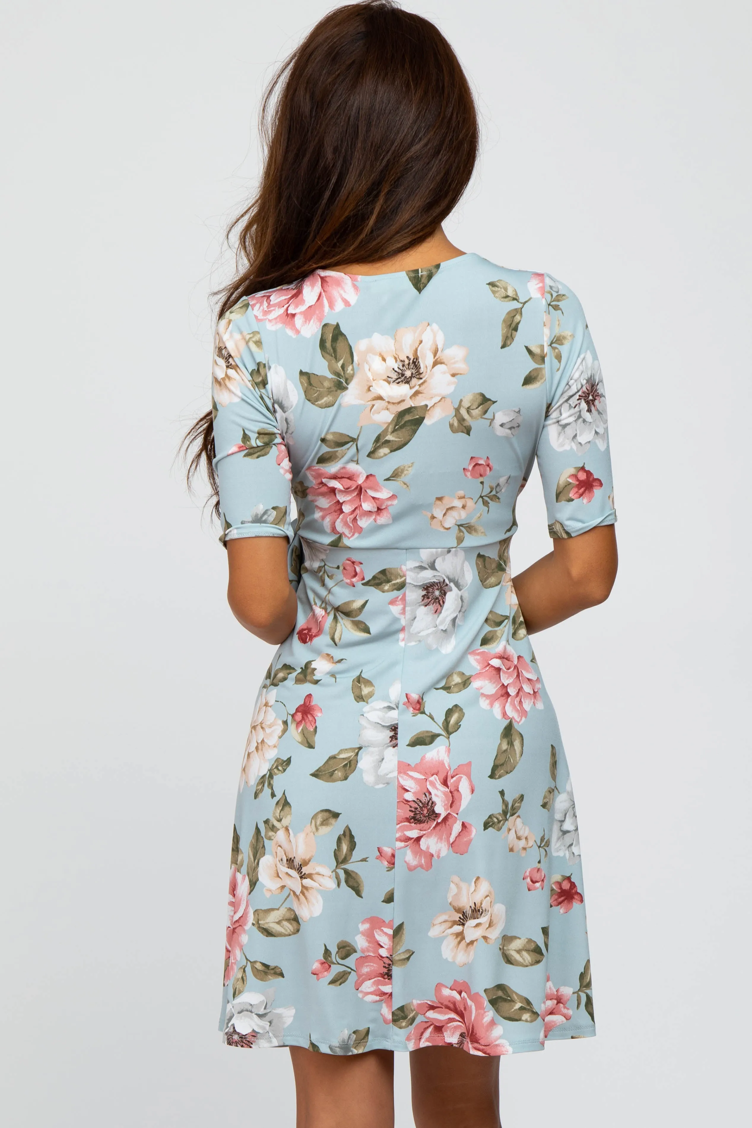 Light Blue Floral Wrap Dress