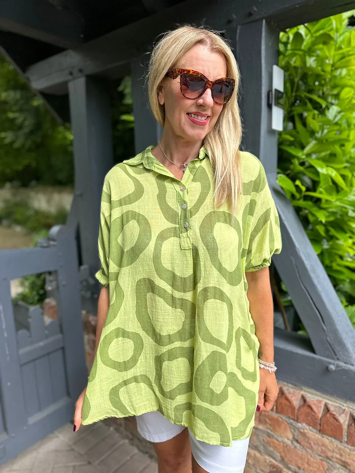 Lime Circle Print Blouse Tiffany