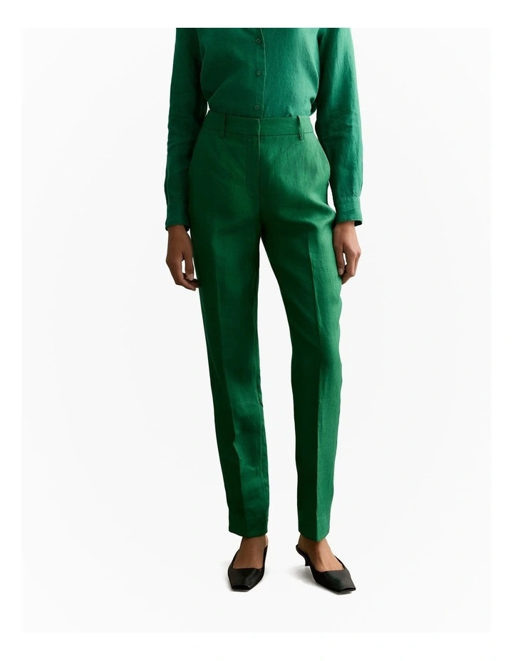 Linen Twill Tapered Leg Trouser in Evergreen