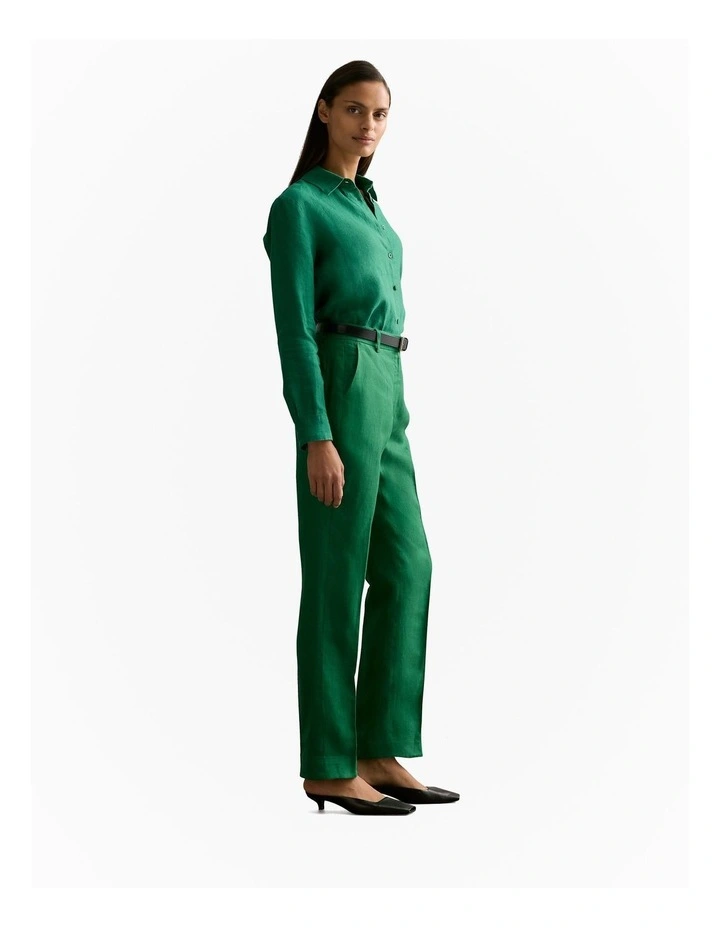 Linen Twill Tapered Leg Trouser in Evergreen