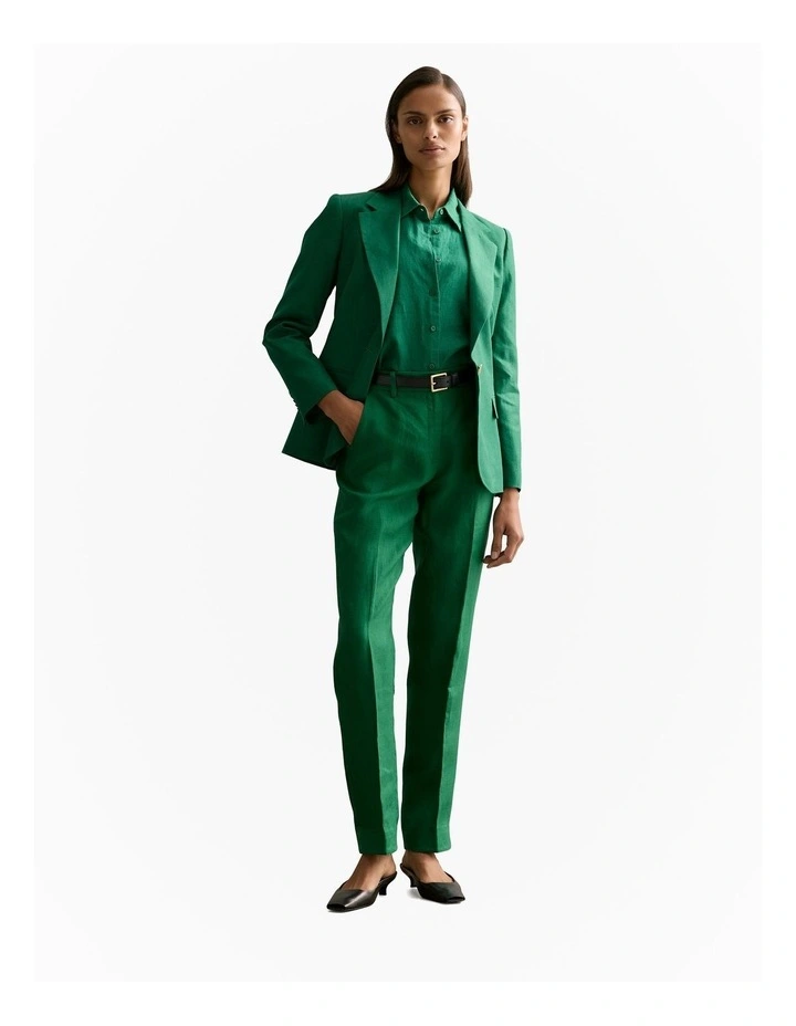 Linen Twill Tapered Leg Trouser in Evergreen