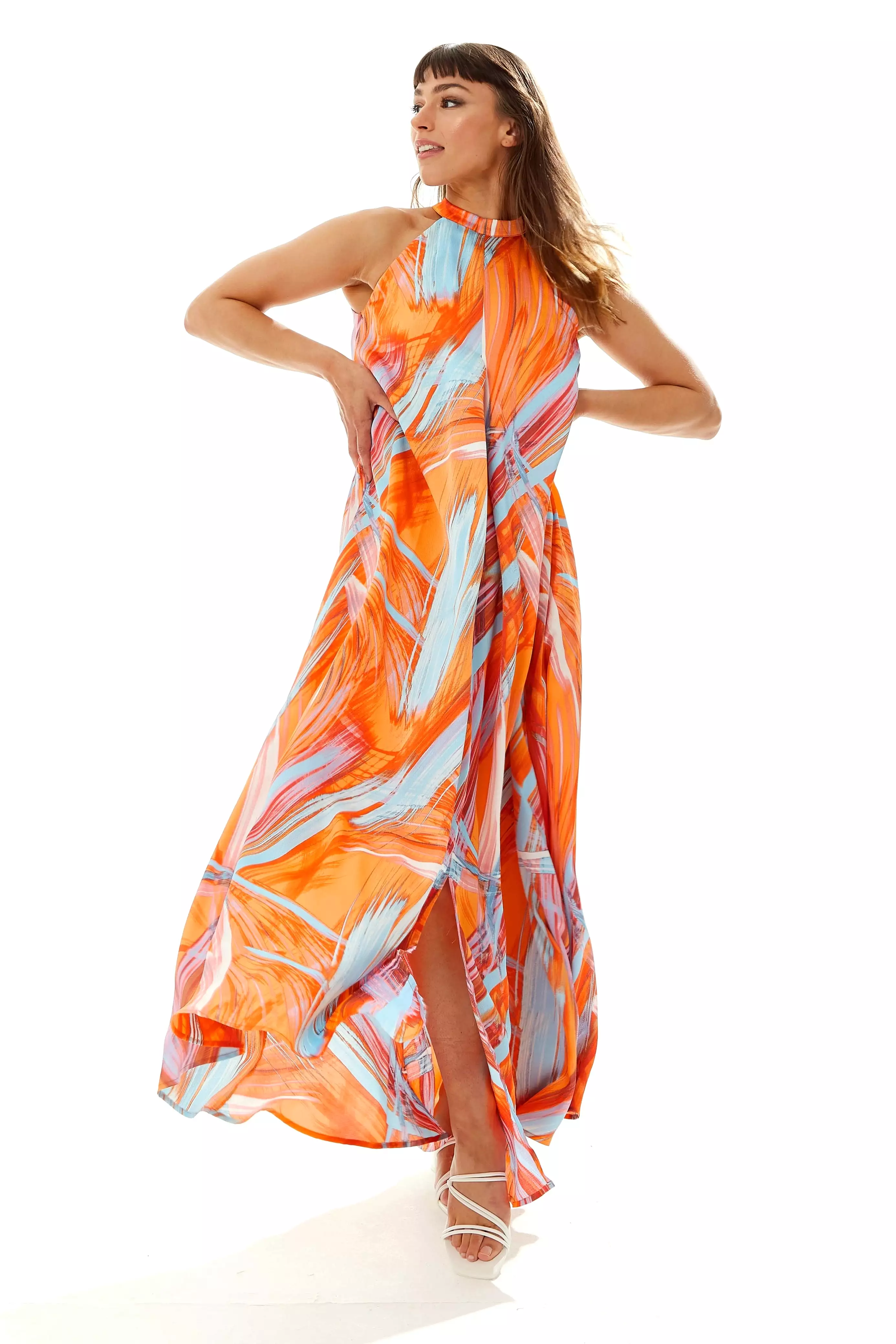 Liquorish Maxi Abstract Print Dress With A High Neck