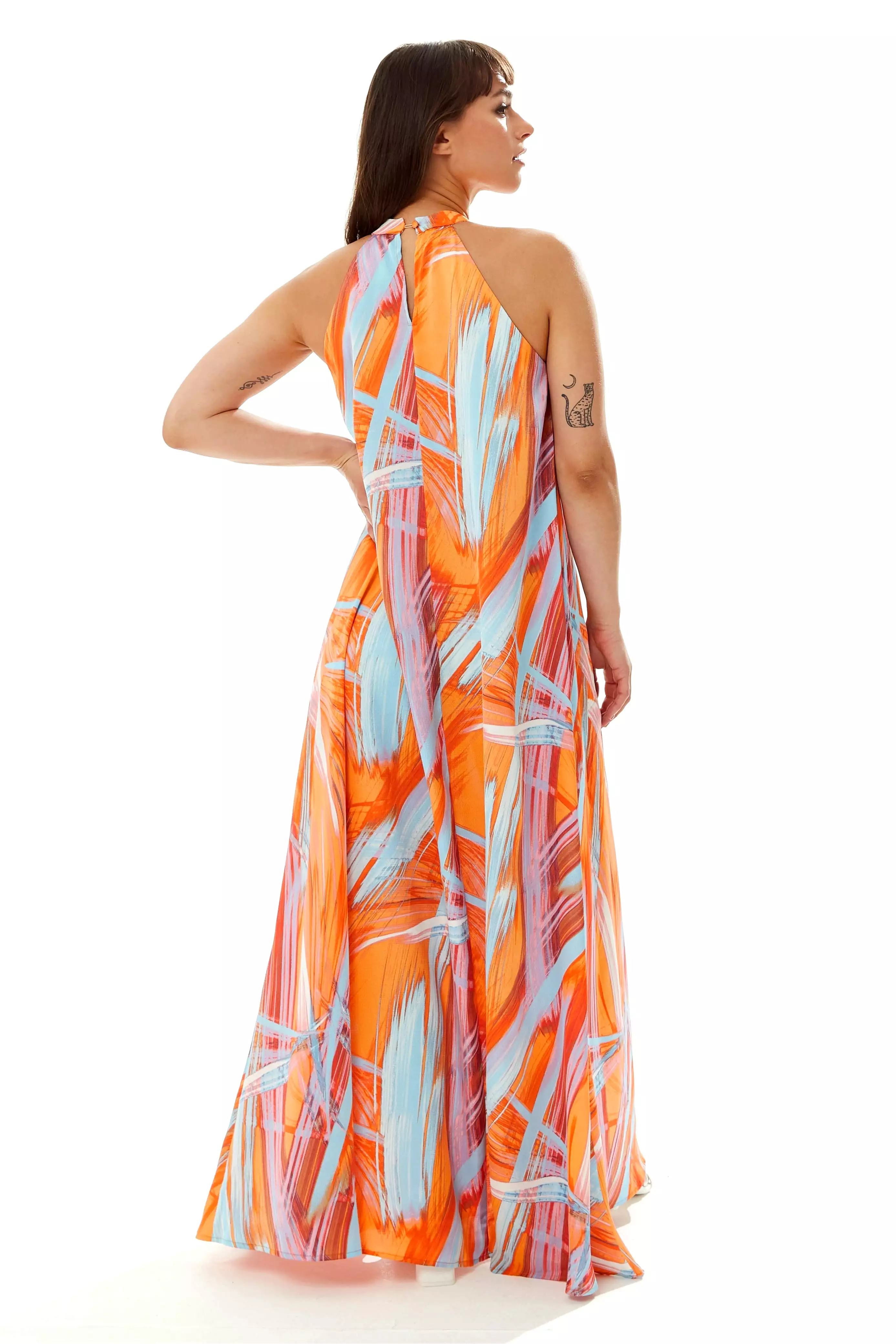 Liquorish Maxi Abstract Print Dress With A High Neck