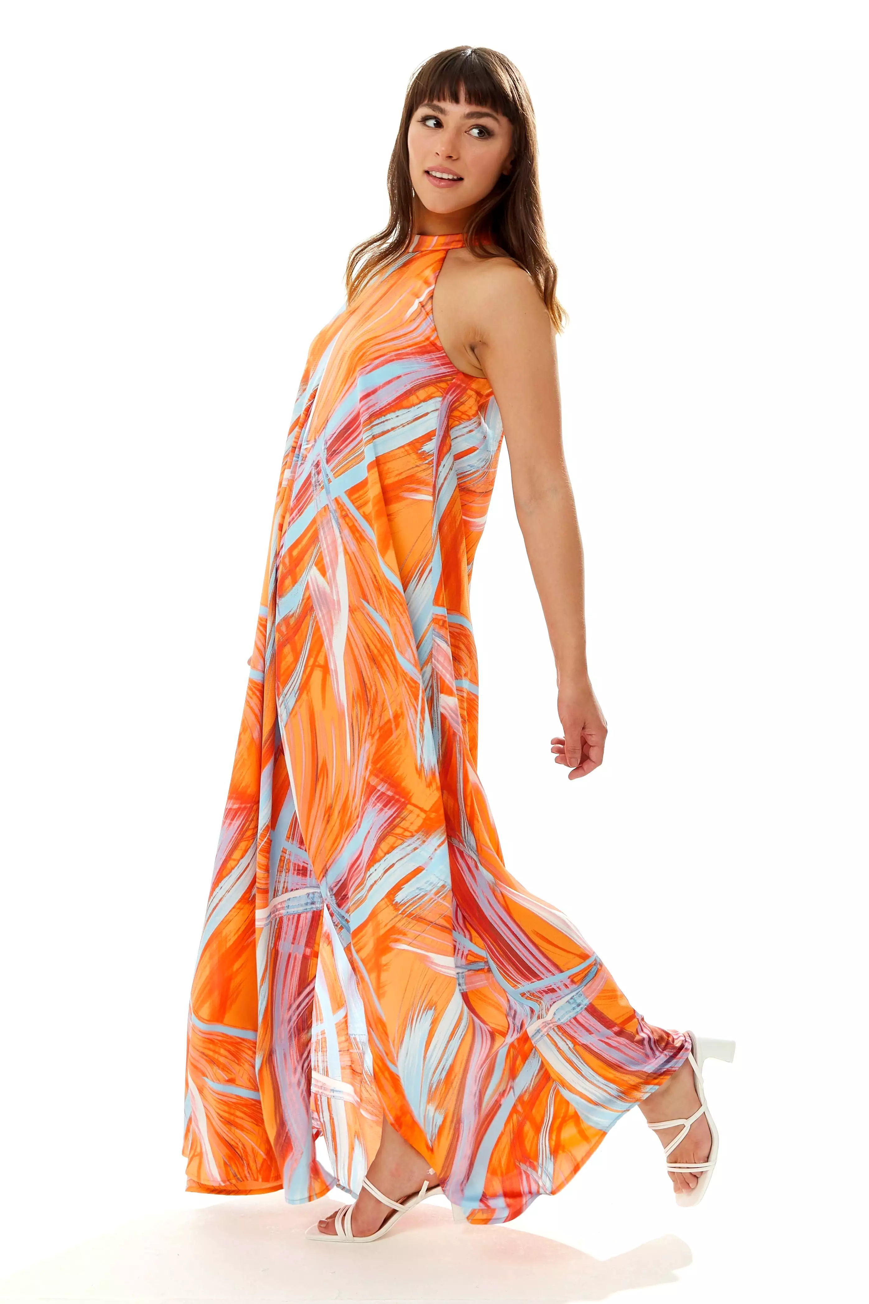 Liquorish Maxi Abstract Print Dress With A High Neck