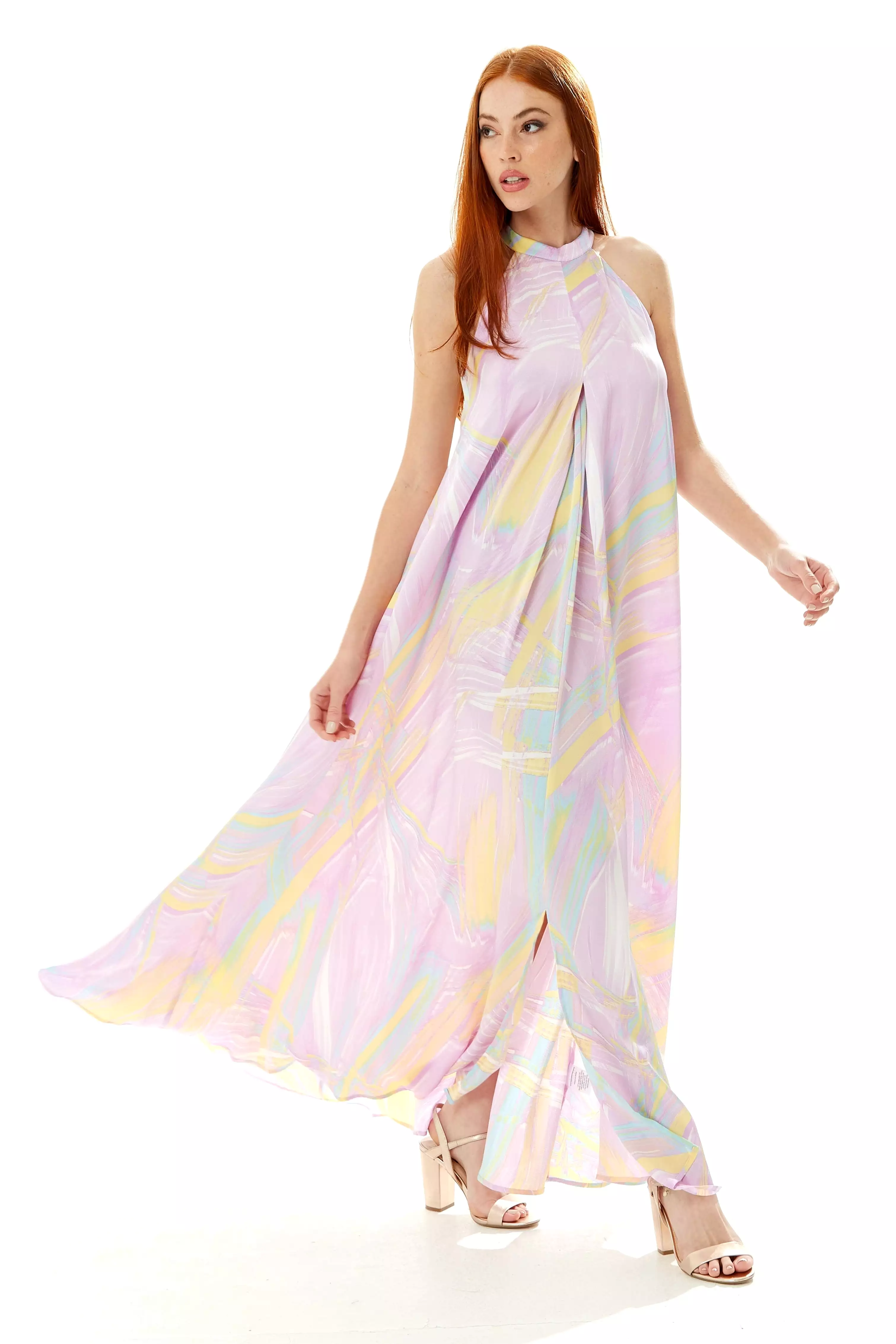 Liquorish Maxi Abstract Print Dress With A High Neck