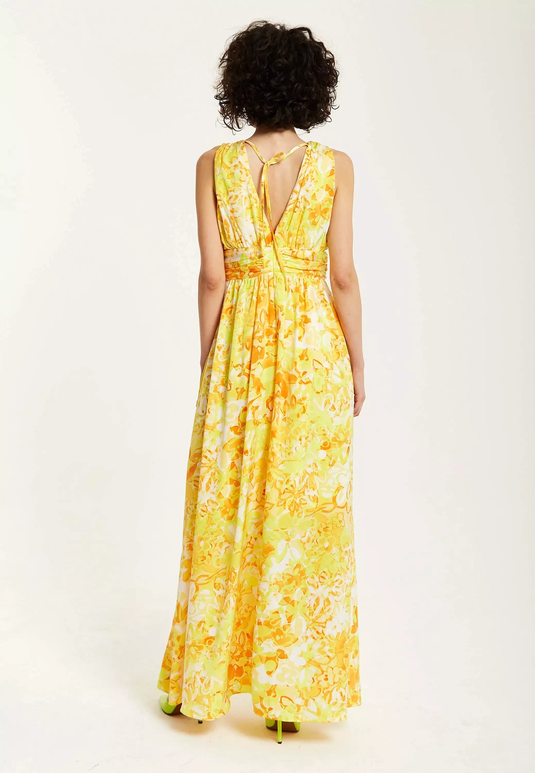 Liquorish Yellow And Orange Floral Print V-neck Maxi Dress