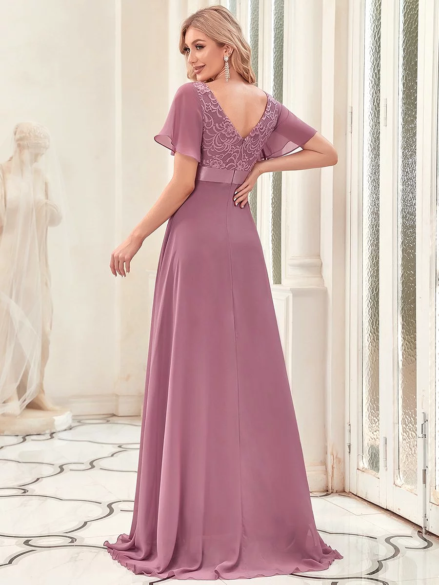 Long Chiffon V-Neck Dress Size 22 Style 58501