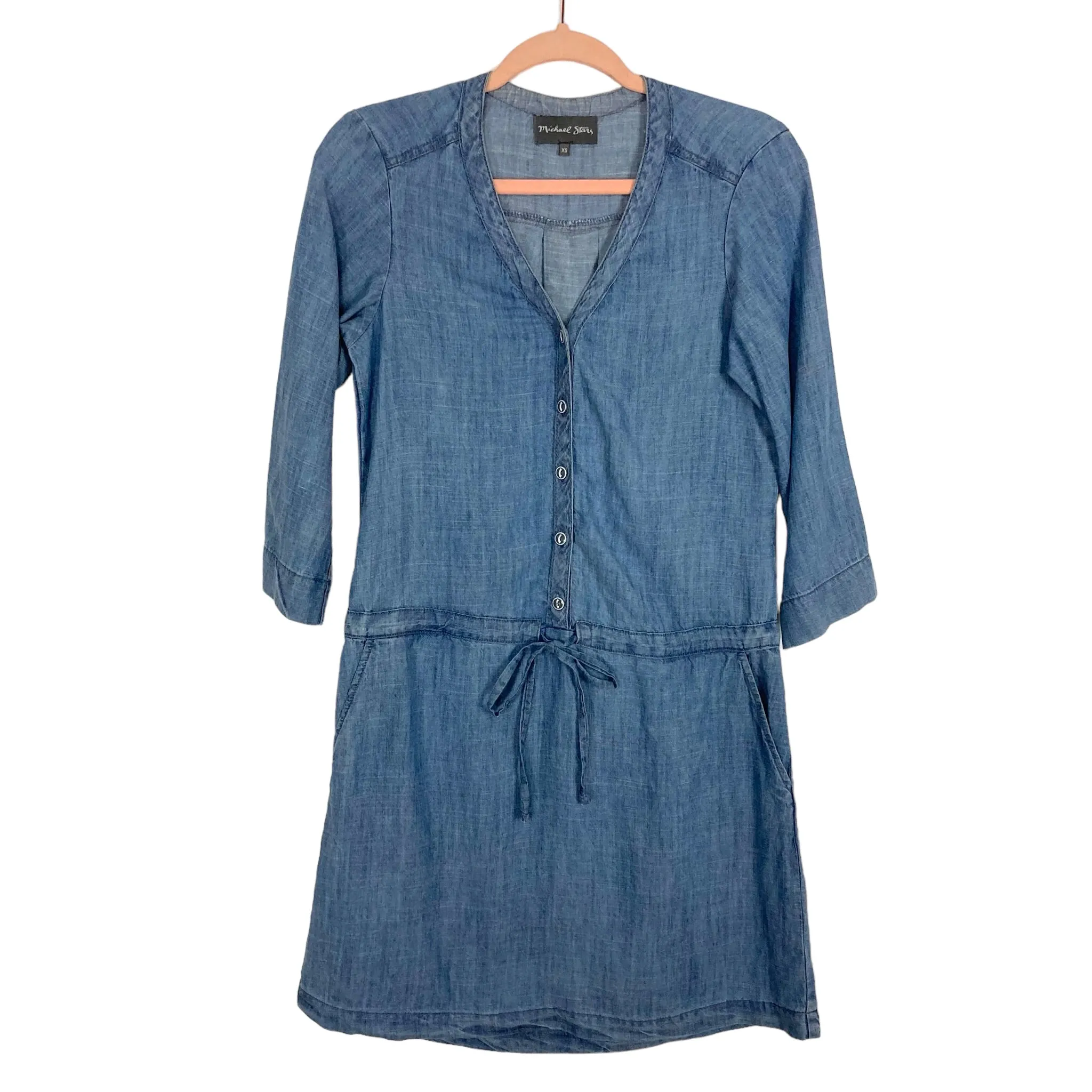 Michael Stars Chambray Drawstring Waist Dress- Size XS