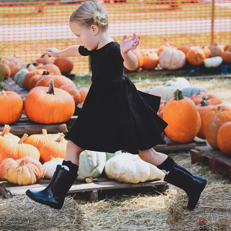 MID SLEEVE BAMBOO DRESS- Little Black Twirl