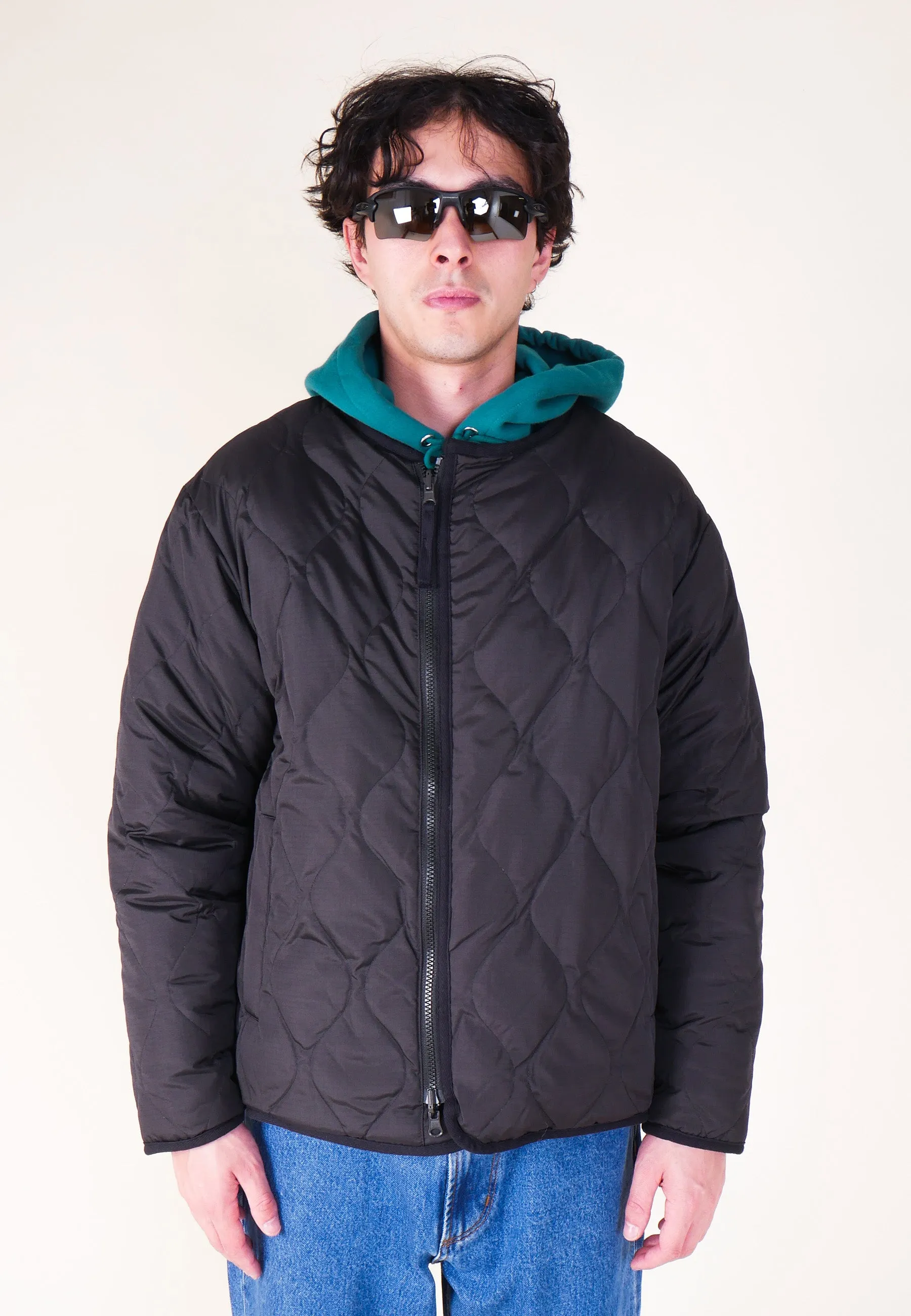 Military Reversible Crew Neck Down Jacket - Black