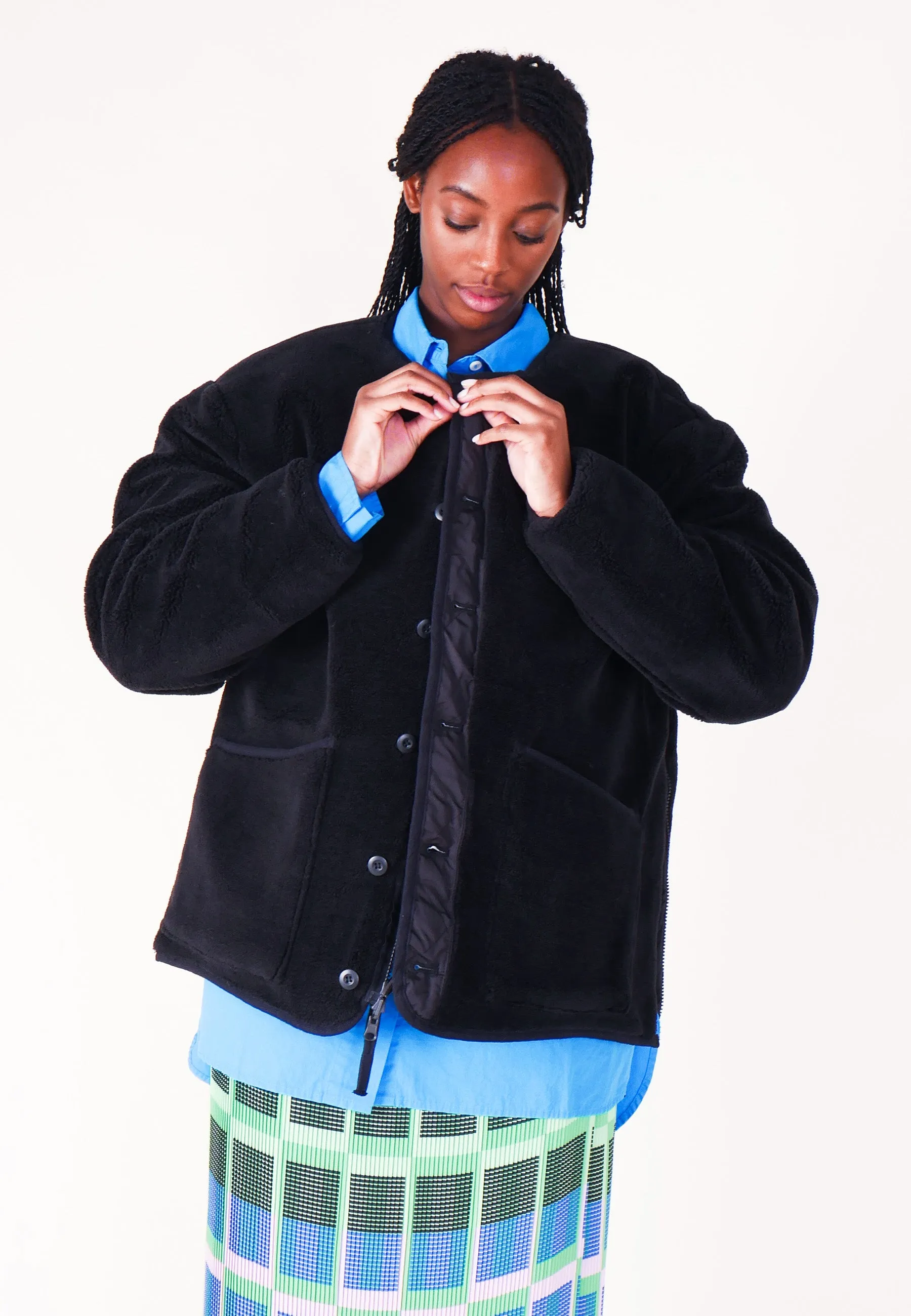 Military Reversible Crew Neck Down Jacket - Black