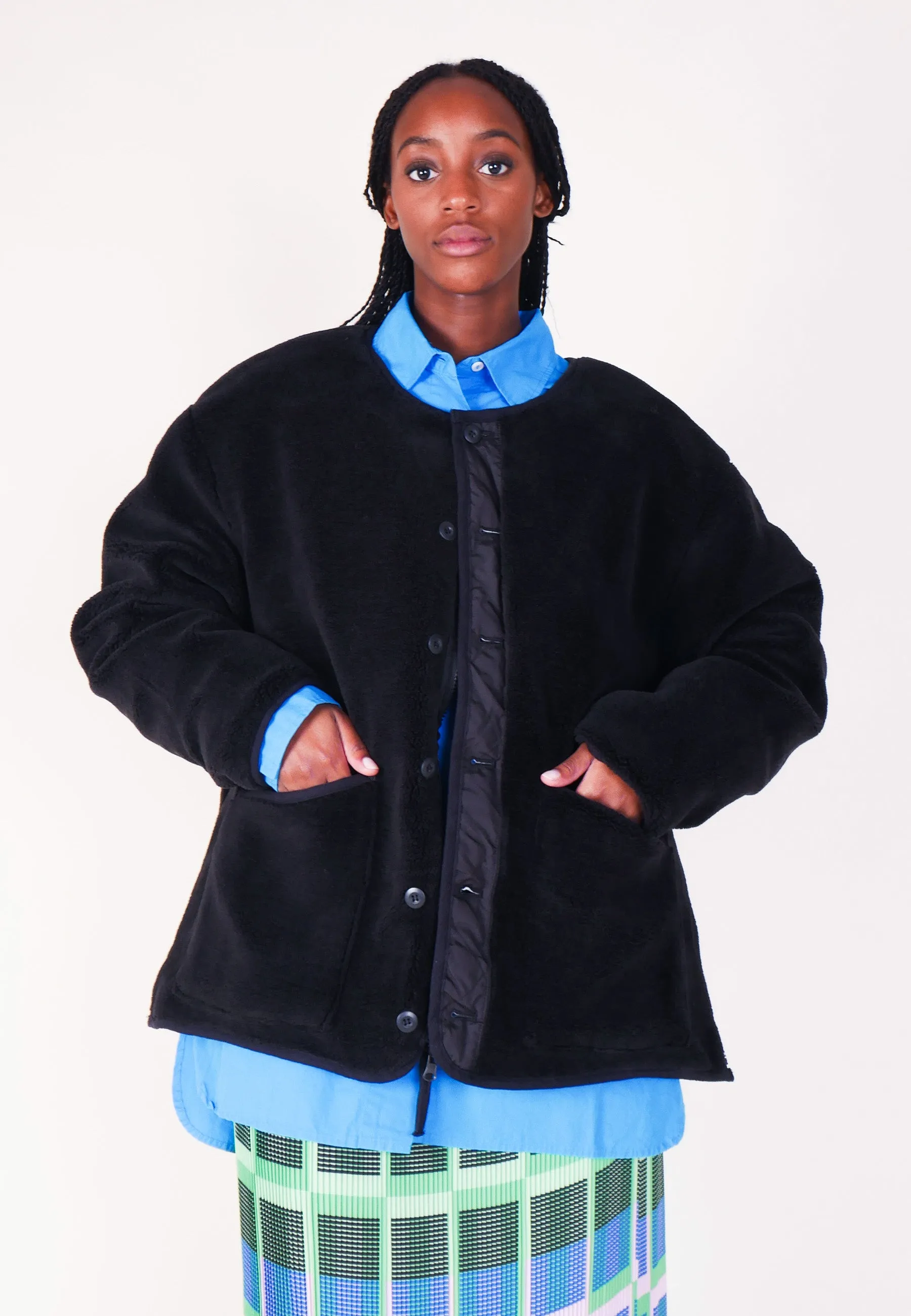 Military Reversible Crew Neck Down Jacket - Black