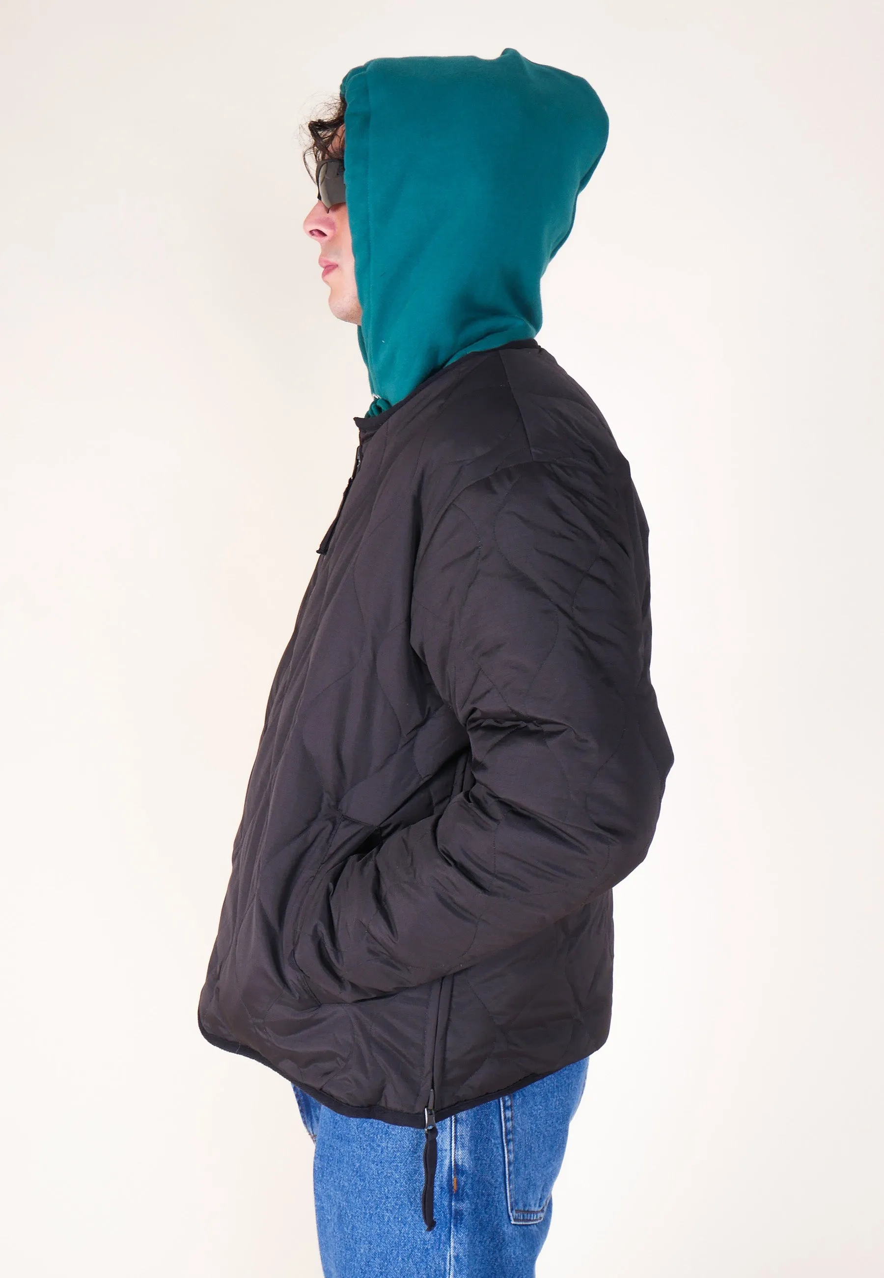 Military Reversible Crew Neck Down Jacket - Black