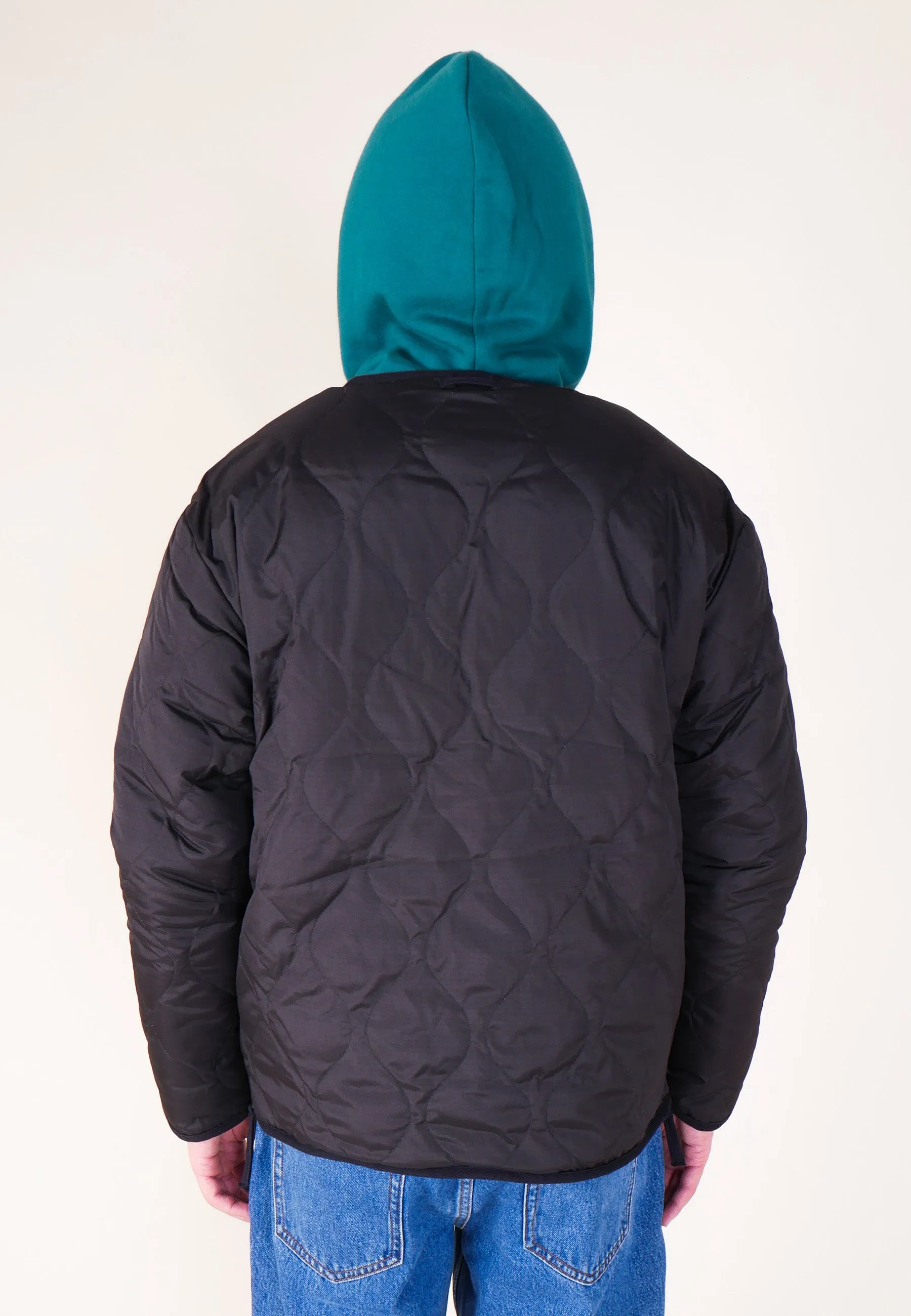 Military Reversible Crew Neck Down Jacket - Black