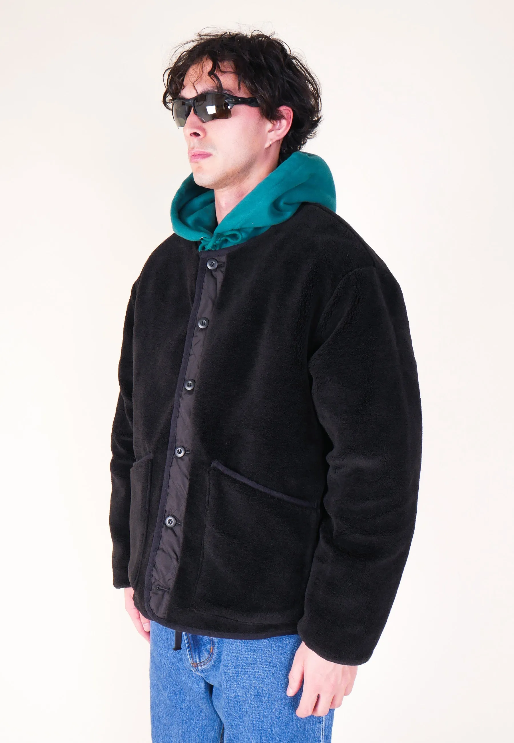 Military Reversible Crew Neck Down Jacket - Black