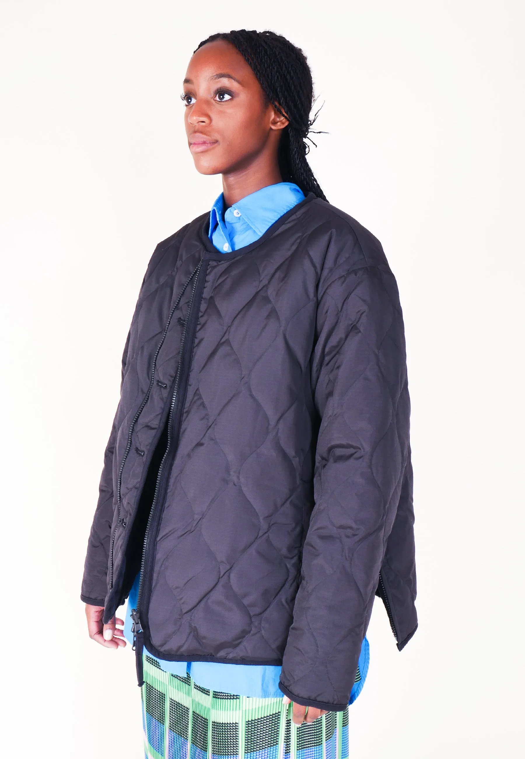 Military Reversible Crew Neck Down Jacket - Black