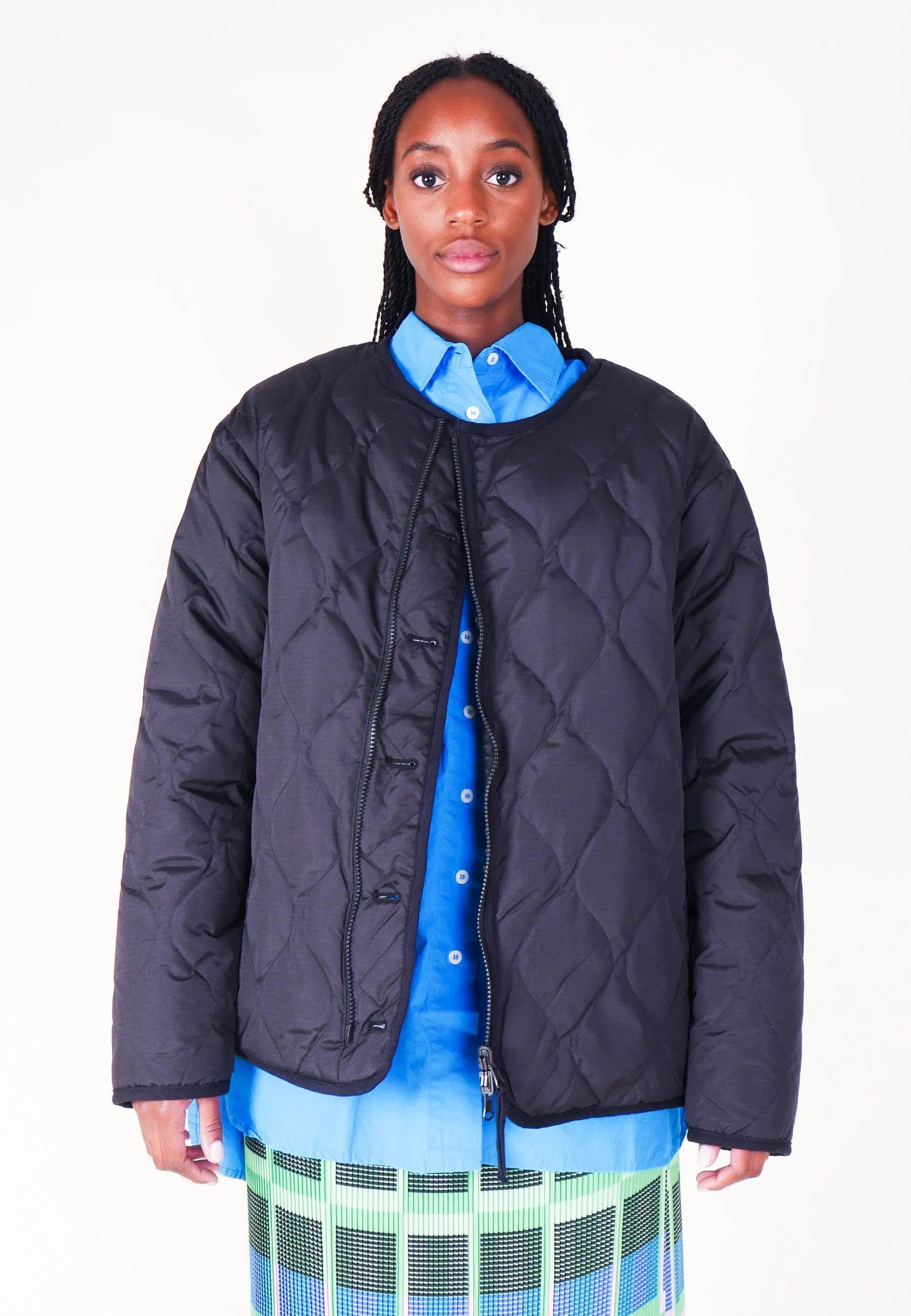 Military Reversible Crew Neck Down Jacket - Black