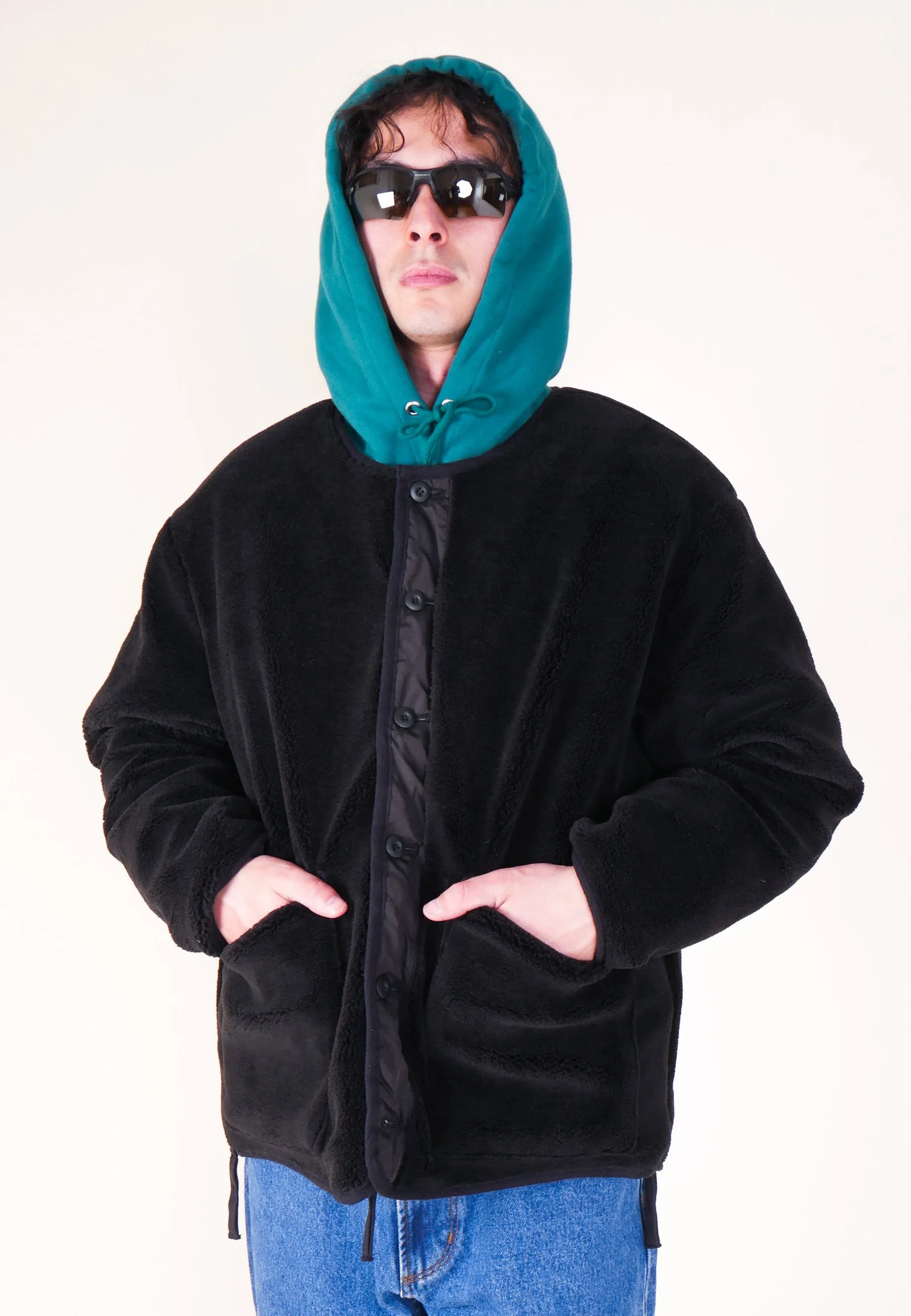 Military Reversible Crew Neck Down Jacket - Black