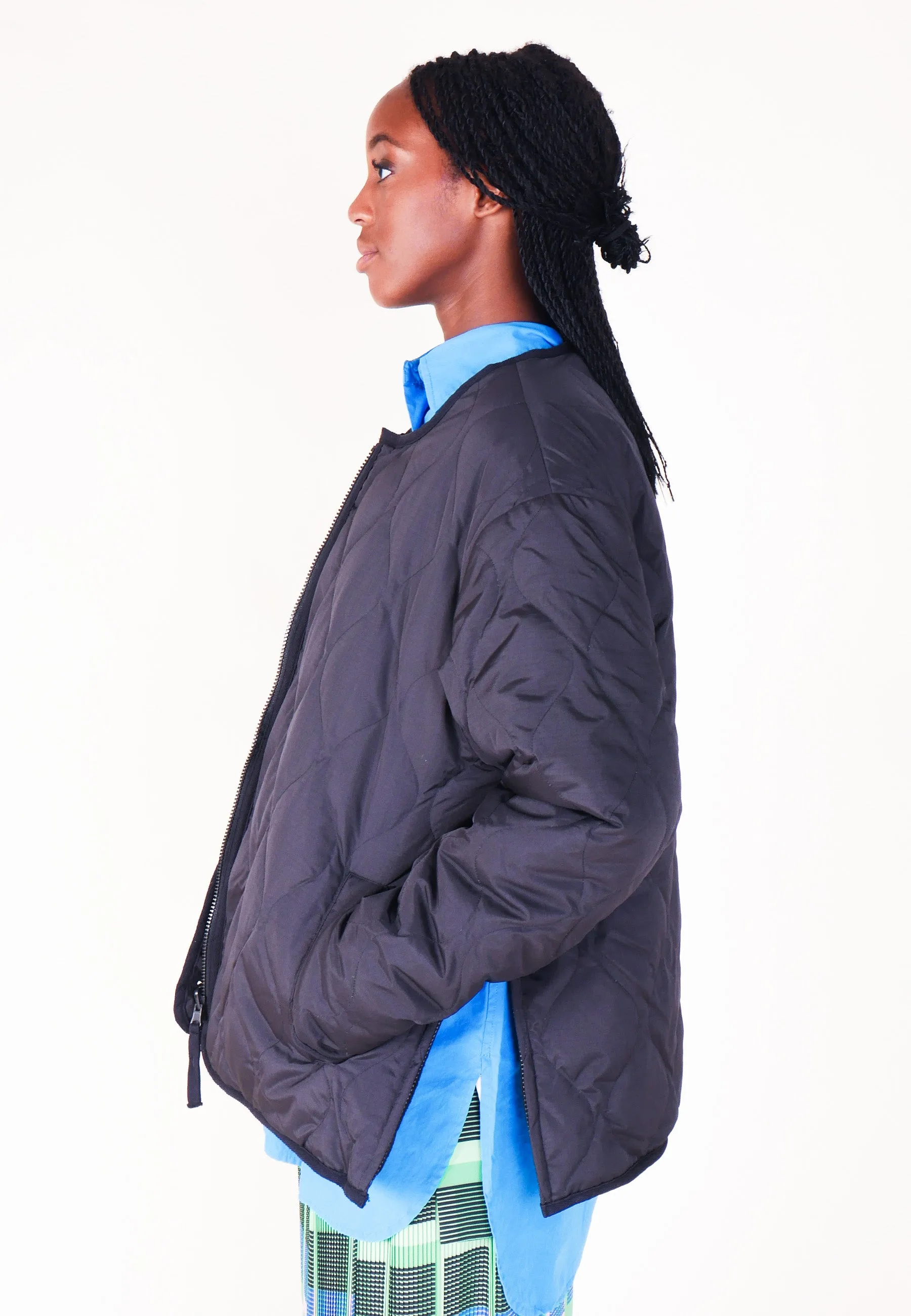 Military Reversible Crew Neck Down Jacket - Black