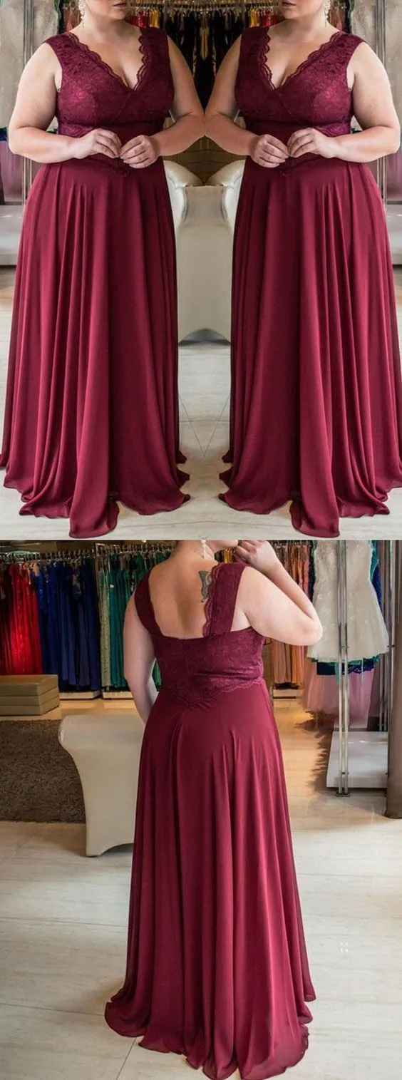 Modest Chiffon  Burgundy Plus Size Prom Dress Long Chiffon Prom Dress GDC1176