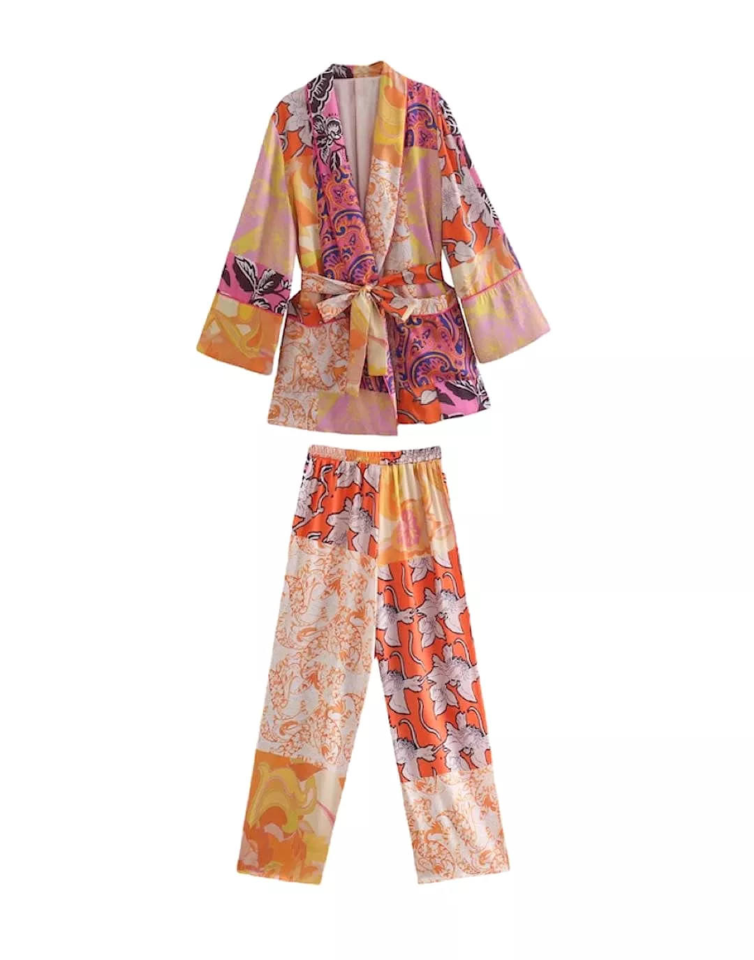 Multi Print Kimono Pants Set